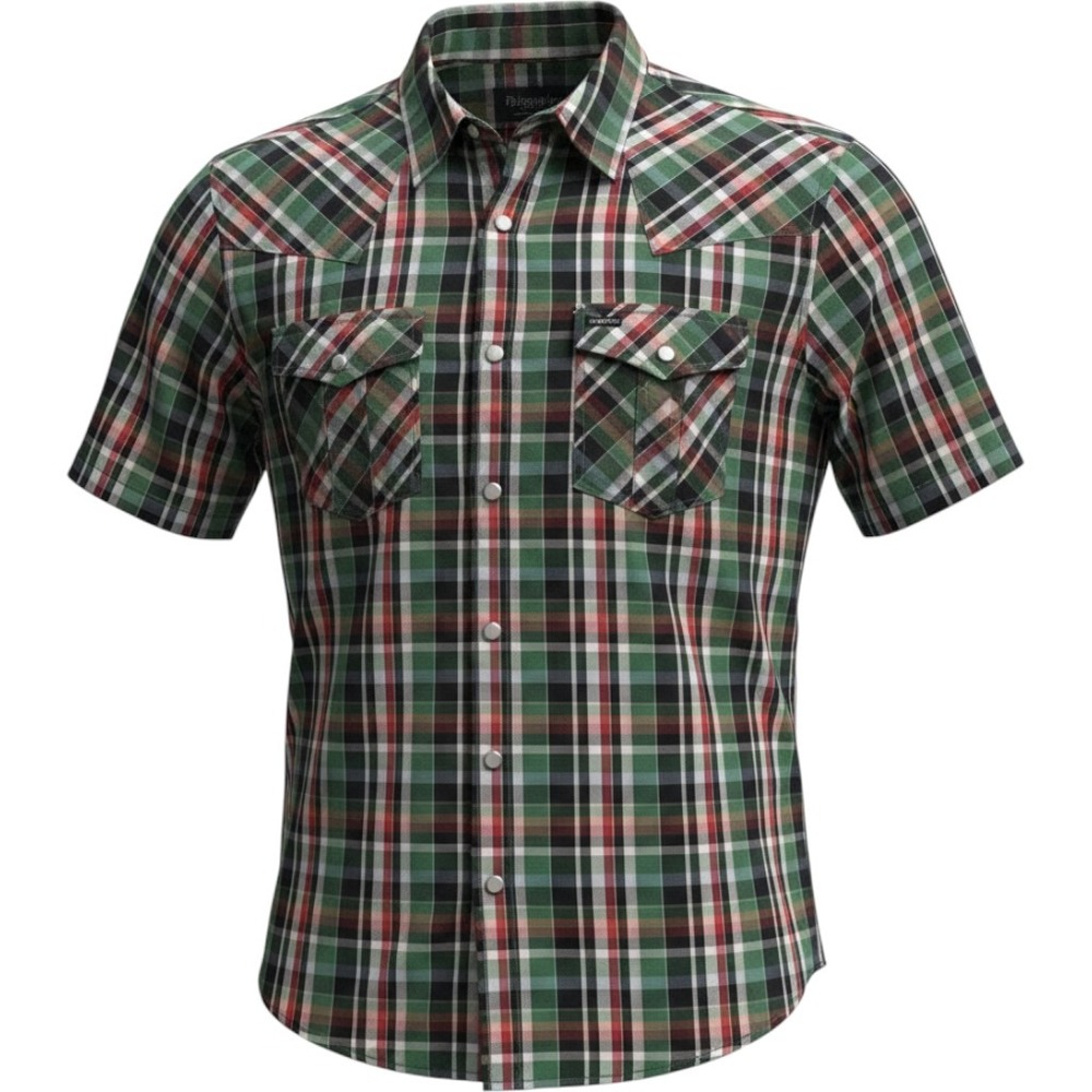 LRG Wovens Men's XL Green Plaid Pearl Snap Western Shirt Short Sleeve Streetwear
